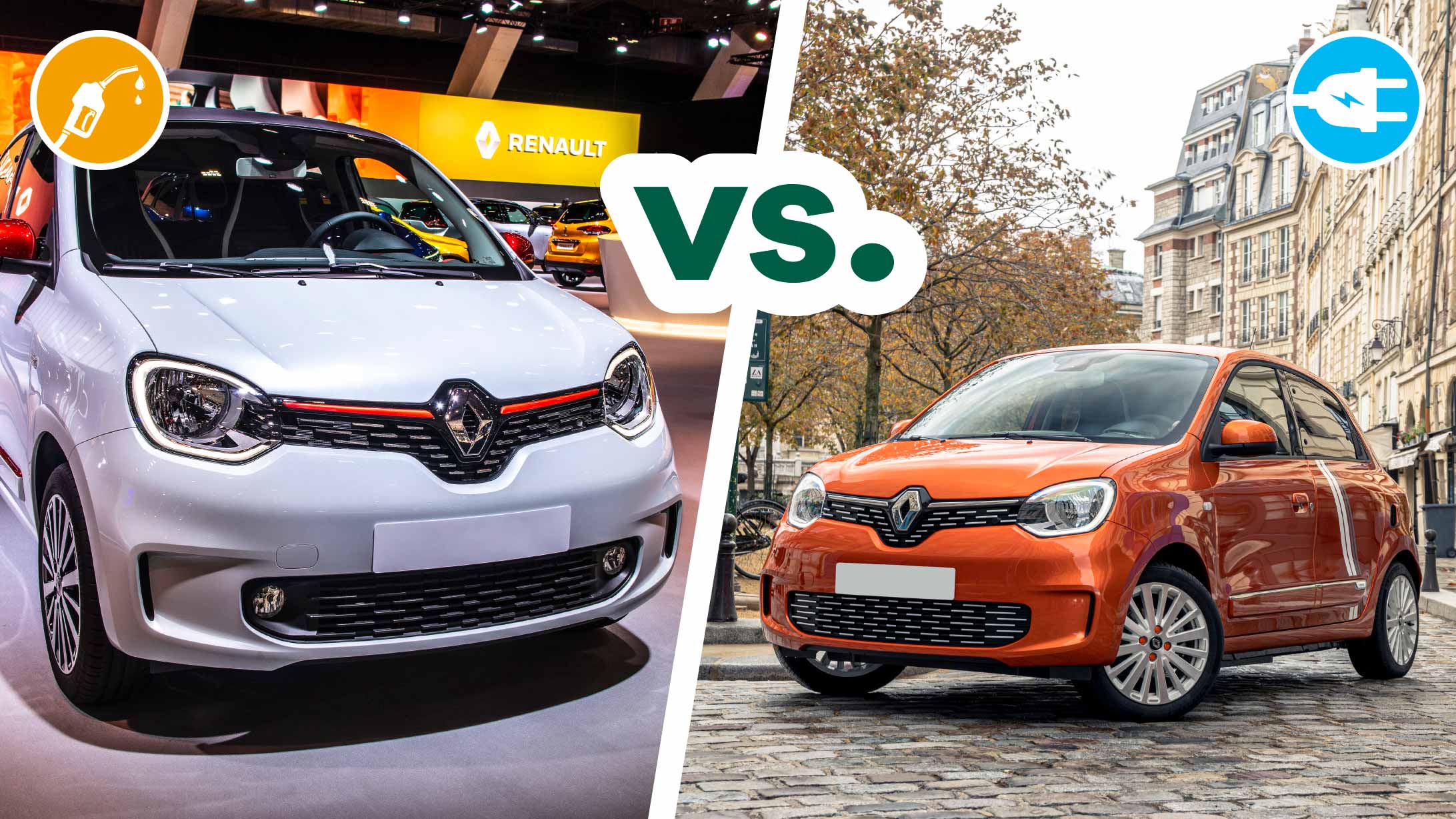 Kostenvergleich von Renault Twingo mit Benzinantrieb versus Renault Twingo mit Batterieantrieb
